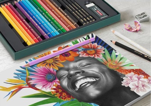 מתנה מושלמת! ערכת ציור של 40 עפרונות צבעוניים Polychromos + אביזרי רישום  PITT Graphite Matt