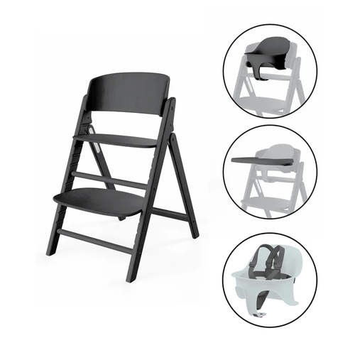 כיסא לתינוק Click & Fold 3-in-1 עם מגש, מושב תינוק ורתמת רצועות- לבן