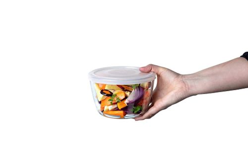 כלי אחסון עגול פיירקס 0.6 ליטר מכסה לבן PYREX