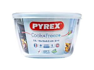 כלי אחסון עגול פיירקס 1.6 ליטר מכסה לבן PYREX