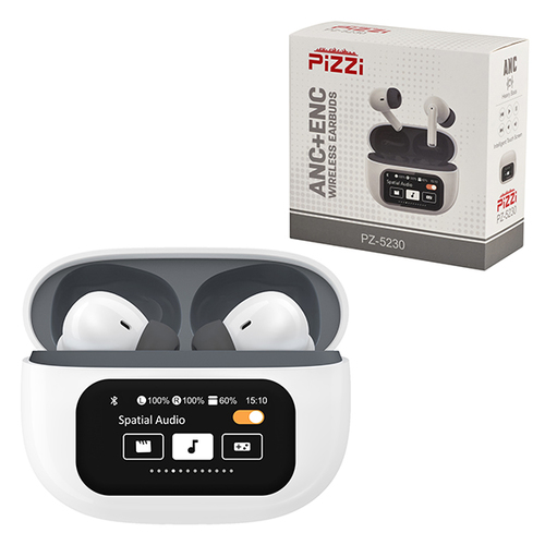 זוג אוזניות איכותיות EarBuds F11 Pizzi אלחוטיות Bluetooth עם מסך טאץ' ותצוגה בעברית ובית טעינה קומפקטי