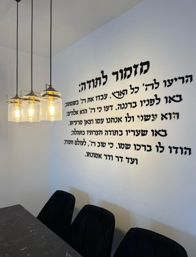 שלט קיר מזמור לתודה בעיצוב רוחבי עם נוסח התפילה לעיצוב הבית והמשרד