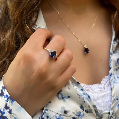 טבעת ספיר מעוצבת טיפה 14K