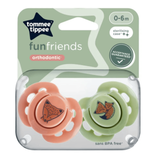 זוג מוצצים 0-6 חודשים עם איורי חיות טומי טיפי - Tommee Tippee 2X 0-6 M Fun Friends Soothers