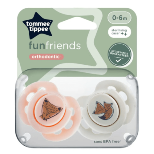 זוג מוצצים 0-6 חודשים עם איורי חיות טומי טיפי - Tommee Tippee 2X 0-6 M Fun Friends Soothers