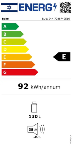 מקרר אינטגרלי משרדי 130 ליטר דגם BEKO BU1104N בקו לבן