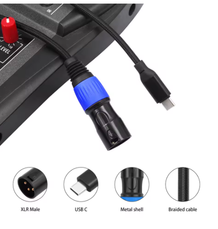 כבל USB C to XLR זכר לזכר באורך 2 מטר