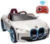 מכונית ממונעת 12V לילדים בדמות BMW I4 עם שלט רחוק, אורות ומושב דמוי עור - לבן