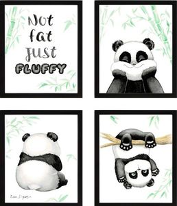 רביעיית  תמונות מעוצבות לחדר תינוק / ילדים בגודל 23/28 ס"מ , מסגרת שחורה - פנדות