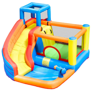 מתנפח משולב מים לחצר הבית עם משטח קפיצה, תותח מים, מגלשה וסולם טיפוס, כולל מפוח - המקפצה הרטובה
