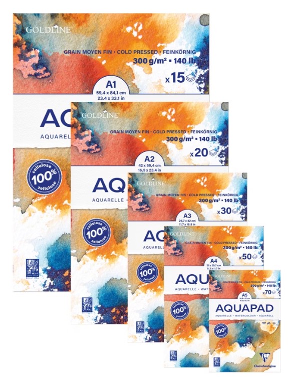 בלוק נייר GOLDLINE AQUAPAD לצבעי מים , עובי 300 גר