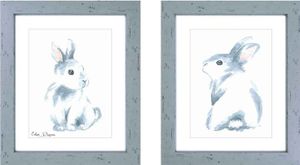 זוג תמונות מעוצבות לחדר תינוק / ילדים בגודל 30/40 ס"מ , מסגרת אפורה - ארנבים