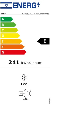 מקפיא 5 מגירות 177 ליטר No Frost דגם RFNE207T31W בקו Beko לבן