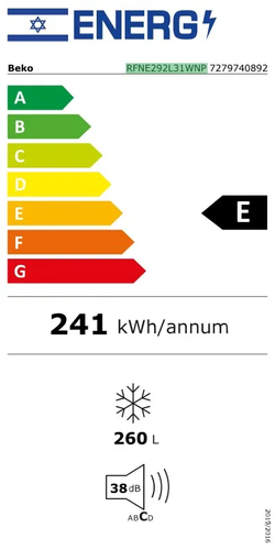 מקפיא 7 מגירות 260 ליטר דגם RFNE292L31WNP בקו BEKO כסף