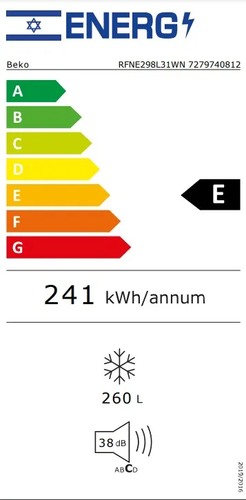 מקפיא 7 מגירות 260 ליטר דגם RFNE298L31WN בקו BEKO לבן