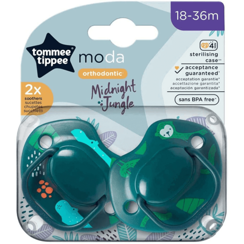 זוג מוצצים מודה ג'ונגל 18-36 חודשים טומי טיפי - Tommee Tippee 18-36 Moda Midnight Jungle Soothers