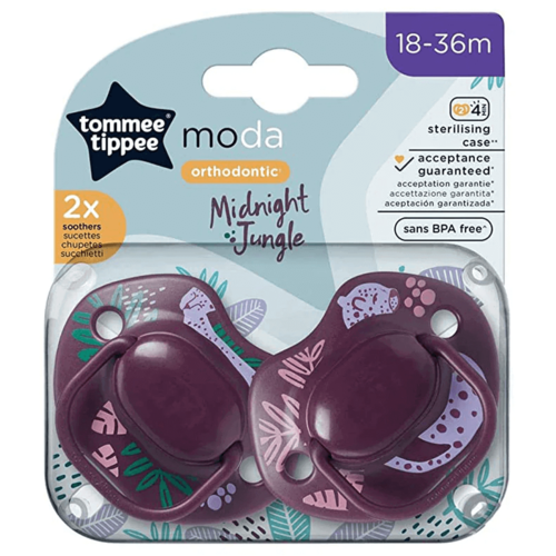 זוג מוצצים מודה ג'ונגל 18-36 חודשים טומי טיפי - Tommee Tippee 18-36 Moda Midnight Jungle Soothers