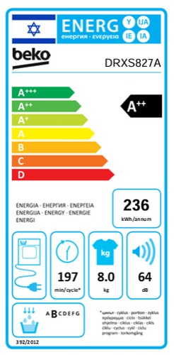 מייבש כביסה 8 ק”ג HEAT PUMP BEKO דגם DRXS827A בקו