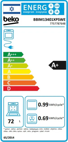 תנור בנוי פירוליטי 72 ליטר דגם BBIM13401XPSWE בקו Beko זכוכית שחורה