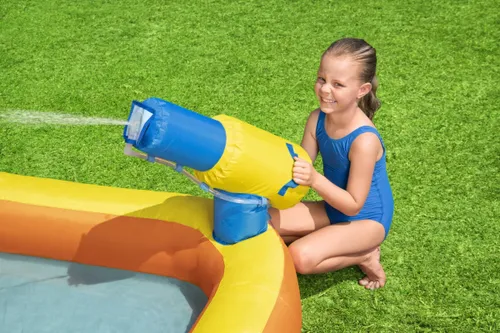 מתנפח משולב מים גדול לחצר הבית עם מגלשה כפולה מעוקלת, סולם טיפוס, שכשוכית ושני תותחי מים כולל מפוח - ZONE