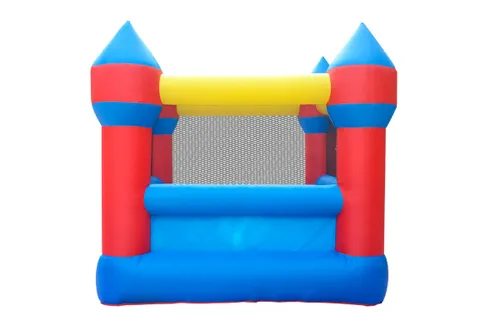 מתנפח לחצר הבית עם ארבעה מגדלים, רשת היקפית ומגלשה, כולל מפוח ותיק אחסון - טירת הקסמים