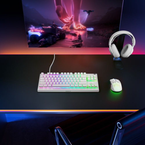 מקלדת גיימינג עמידה במים Steelseries Apex 3 TKL US LED לבן