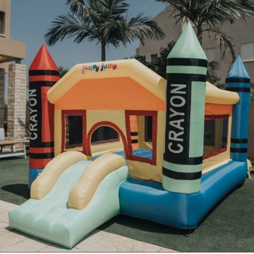 מתקן קפיצה מתנפח גדול צבעי פנדה מגלשה+משטח קפיצה Jumpy Jump  דגם D4234