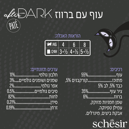 מעדן לחתול שזיר אפטר דארק פטה עוף וברווז 80 גרם