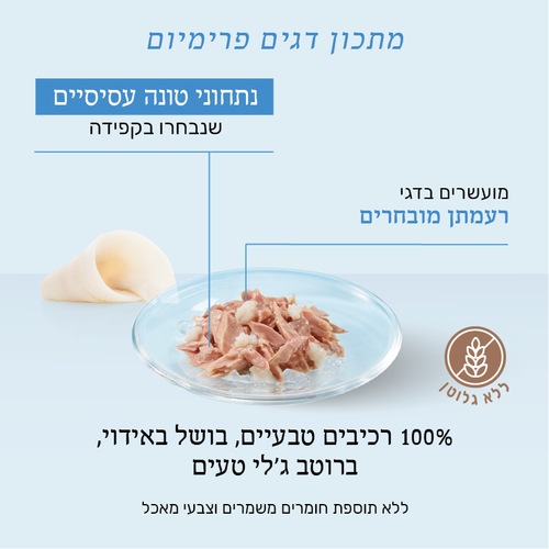 מעדן לחתול שזיר מעדן טונה עם רעמתן 85 גרם