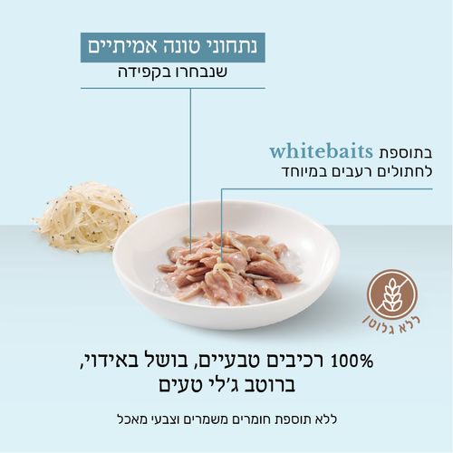 מעדן לחתול שזיר מעדן טונה עם דגיגי WHITEBAIT בג'לי 85 גרם
