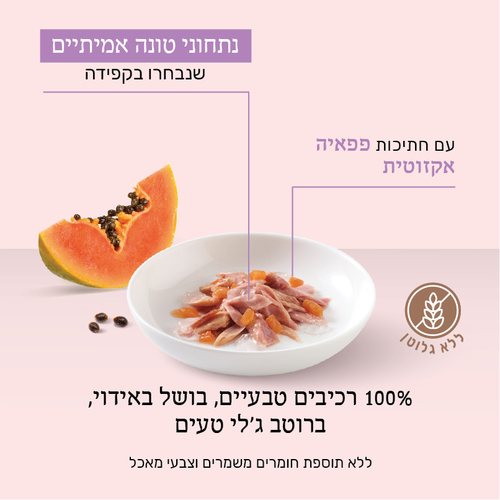 מעדן לחתול שזיר מעדן טונה עם פפאיה בג'לי 75 גרם