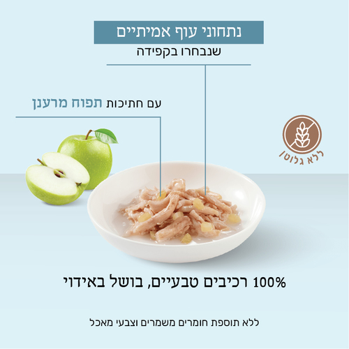 מעדן לחתול שזיר מעדן נתחוני עוף עם תפוחי עץ 75 גרם