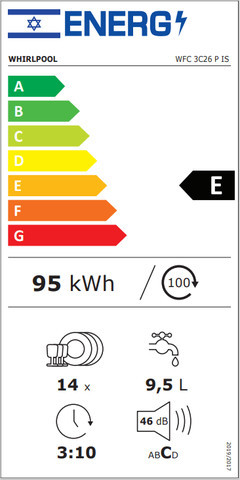 מדיח כלים אינטגראלי מלא 14 מערכות כלים Whirlpool WRIC3C26PF