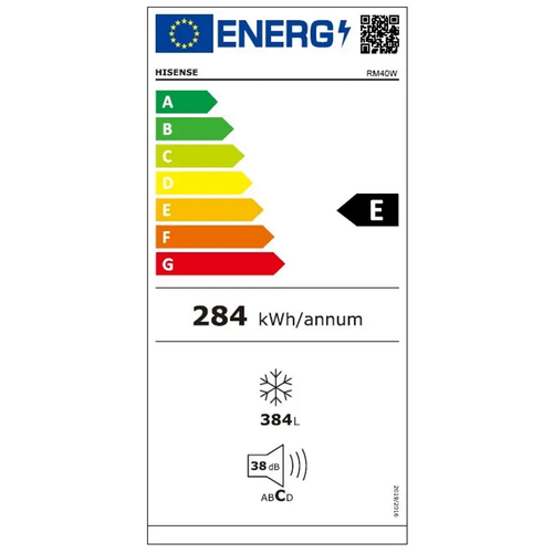 מקרר/מקפיא דלת אחת - 384 ליטר Hisense הייסנס RM40W לבן