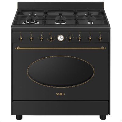 תנור משולב כיריים Smeg CO90 Black  מהסדרה קולוניאל בגימור שחור פח ם מלא