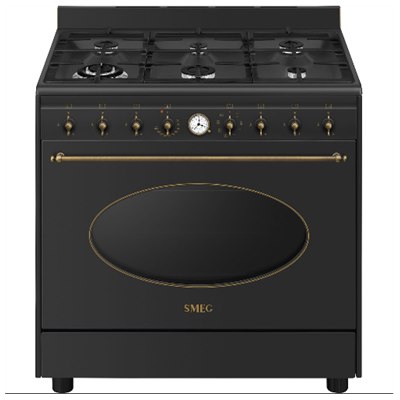 תנור משולב כיריים Smeg CO90 Black  מהסדרה קולוניאל בגימור שחור פח ם מלא