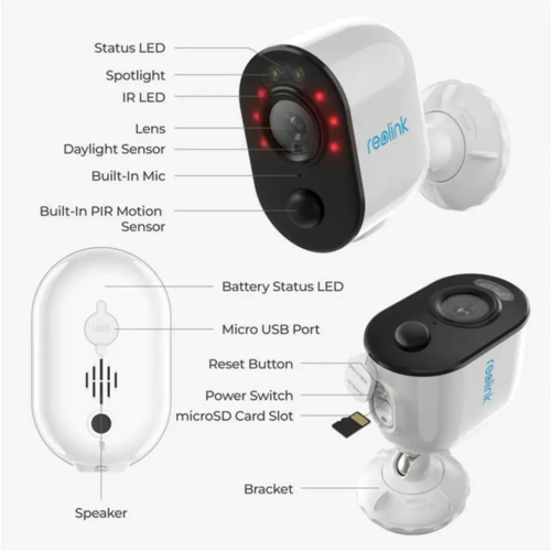 מצלמת אבטחה חיצונית אלחוטית עם ראיית לילה צבעונית REOLINK ARGUS 3E 3MP Battery