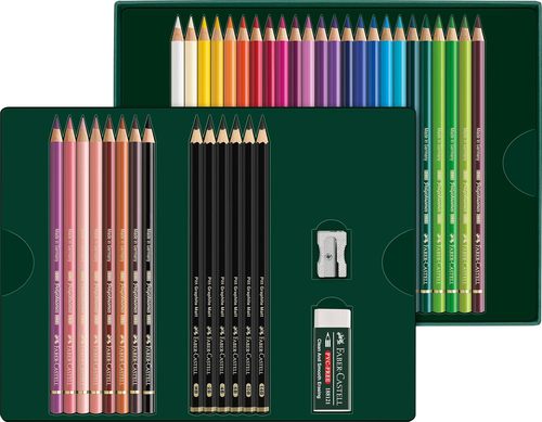 מתנה מושלמת! ערכת ציור של 32 עפרונות צבעוניים Polychromos ועוד 8 אביזרי רישום  PITT Graphite Matt