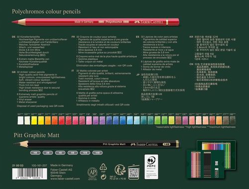 מתנה מושלמת! ערכת ציור של 32 עפרונות צבעוניים Polychromos ועוד 8 אביזרי רישום  PITT Graphite Matt