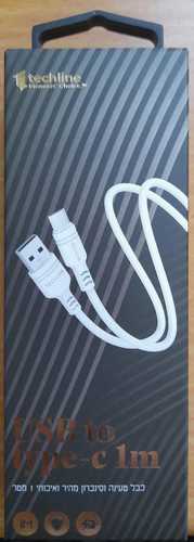 כבל טעינה TYPE C מטר 1 TECHLINE פרימיום
