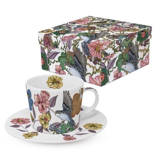 ספל קפה+ תחתית בקופסת מתנה Birds & Flower