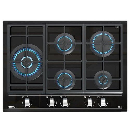 כיריים גז זכוכית שחורה 5 מבערים 75 ס