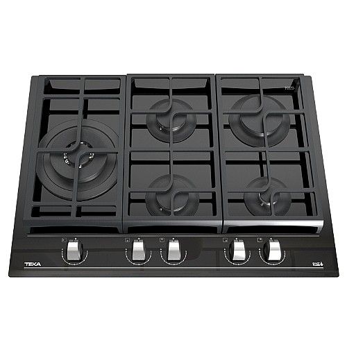 כיריים גז זכוכית שחורה 5 מבערים 75 ס