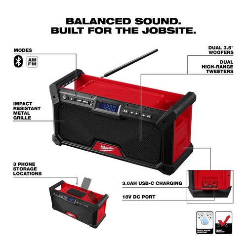 רדיו אתר עבודה M18™ בלוטוס Bluetooth דגם 2952-20 מילווקי Milwaukee -