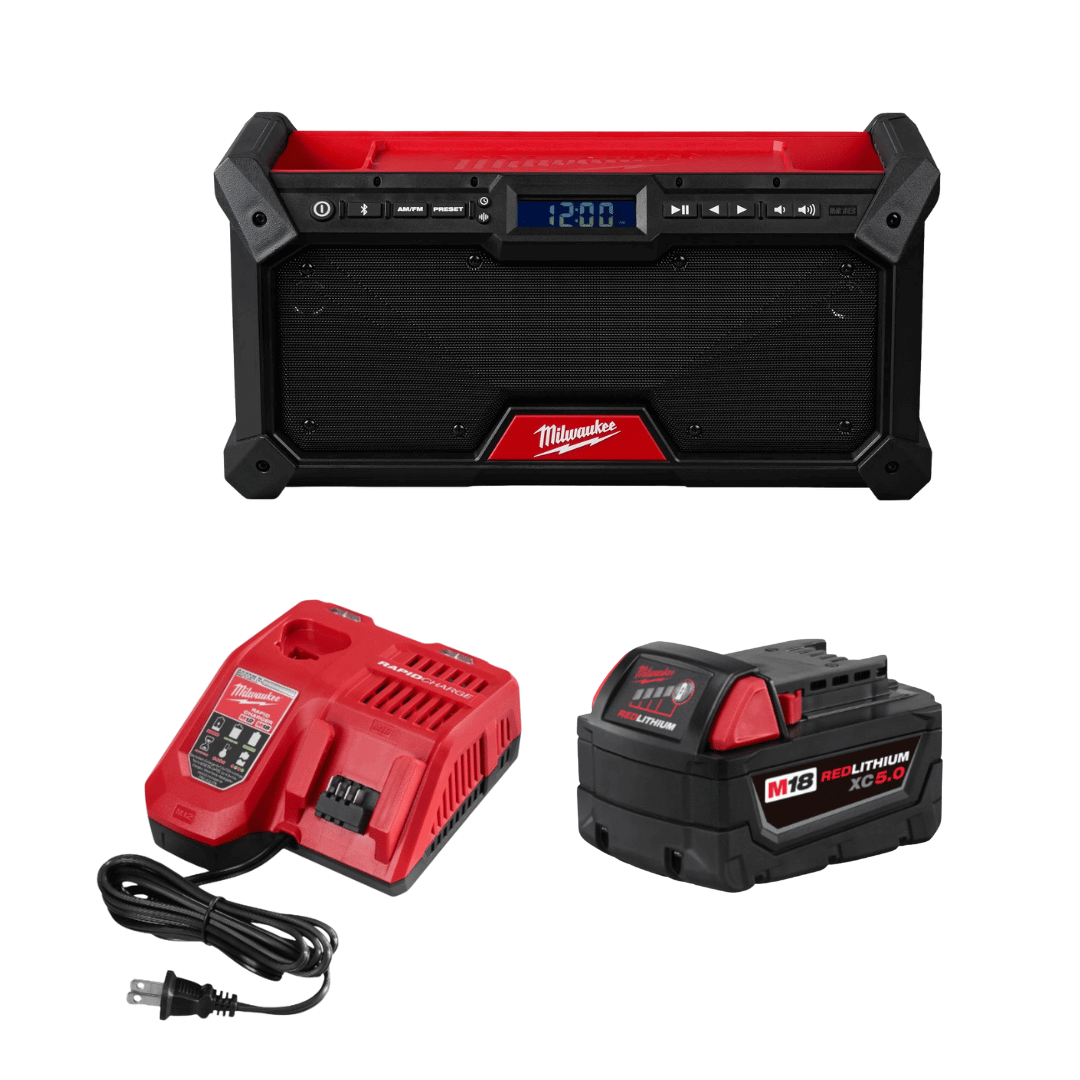 רדיו אתר עבודה M18™ בלוטוס Bluetooth דגם 2952-21 מילווקי Milwaukee עם סוללה 5AH ומטען מהיר