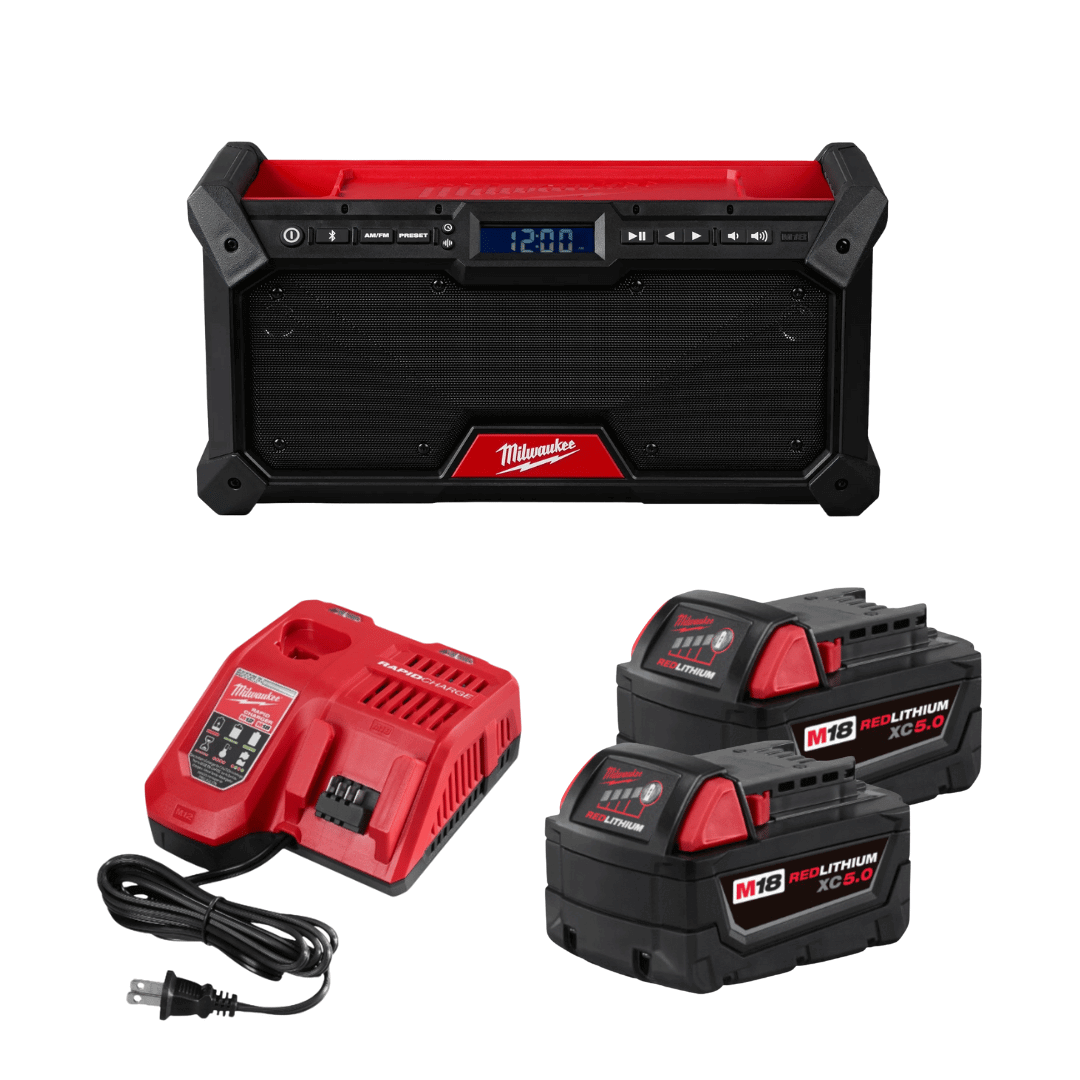 רדיו אתר עבודה M18™ בלוטוס Bluetooth דגם 2952-22 מילווקי Milwaukee עם 2 סוללות 5AH ומטען מהיר