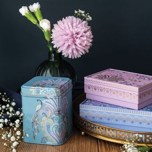 קופסת פח קטנה: Peacock Filigree Mini