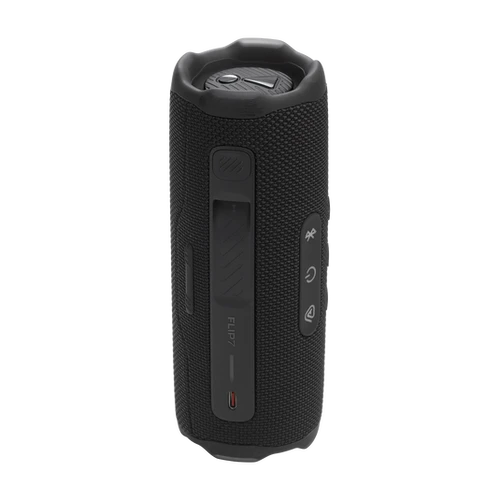 רמקול בלוטות' JBL Flip 7 שחור מוצג על שולחן
