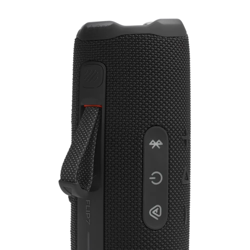 JBL Flip 7 שחור – מבט מהצד על עיצוב קומפקטי