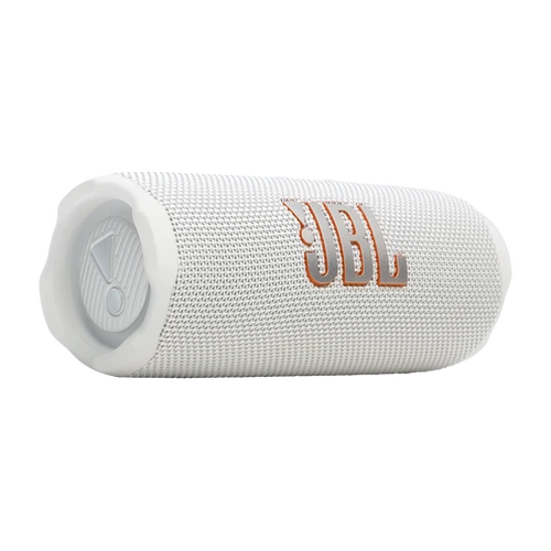 JBL Flip 7 לבן מונח על שולחן מודרני
